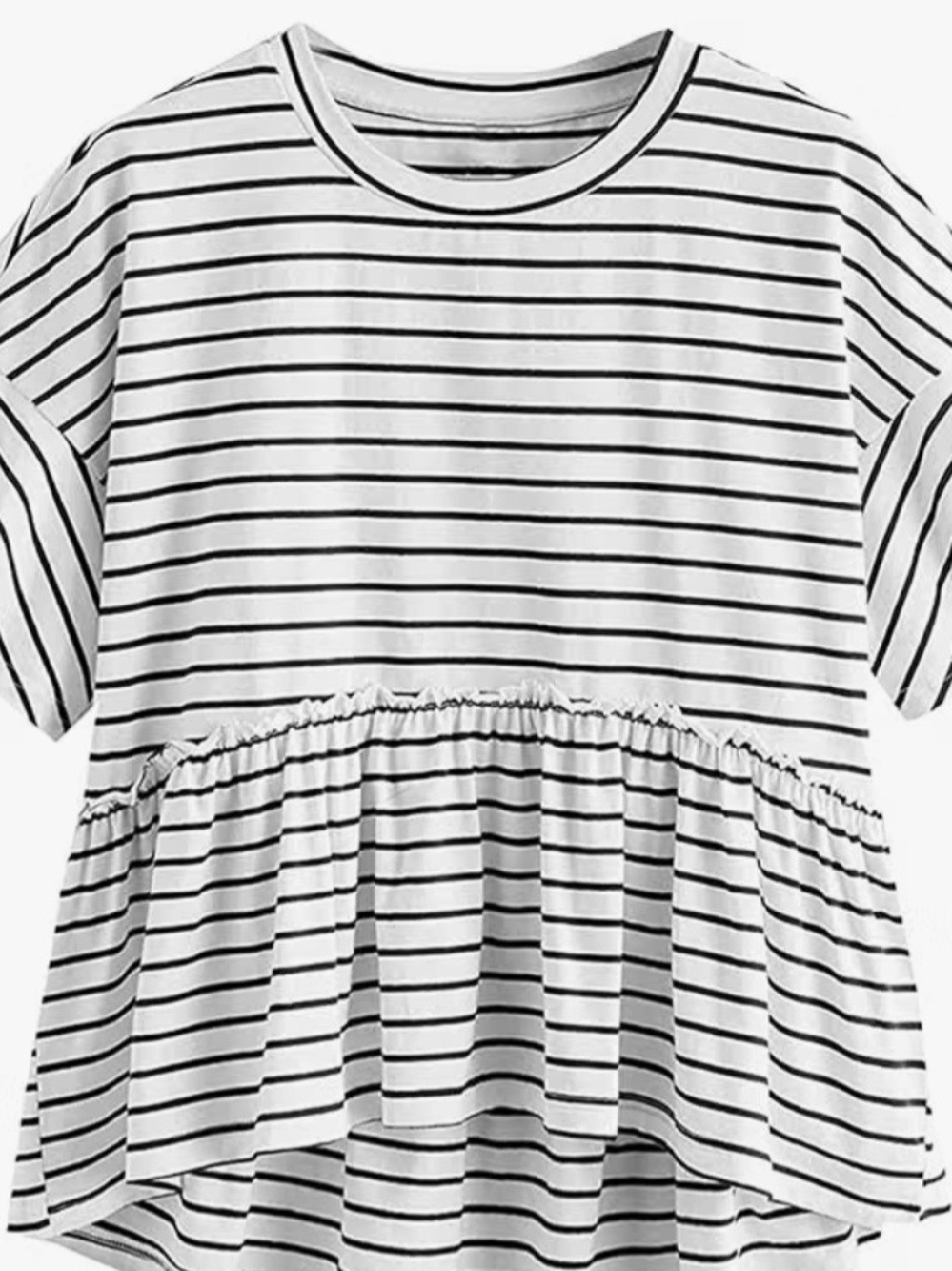 Striped Peplum Short-Sleeve Top - White/Black